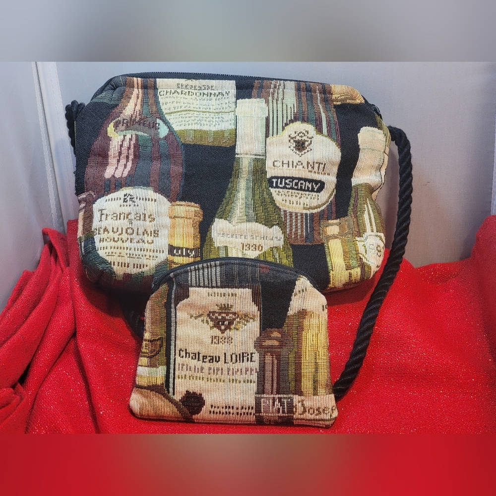 Fashioned by Charlotte Wine/Paris Vintage Tapastry Style Bag & Coin Purse